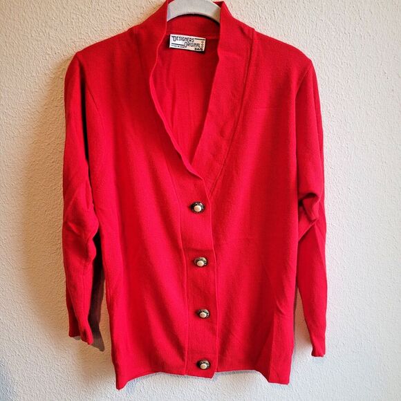 Designers Originals Cardigan Sz S Red Button Sweater Vintage USA READ - Picture 3 of 15